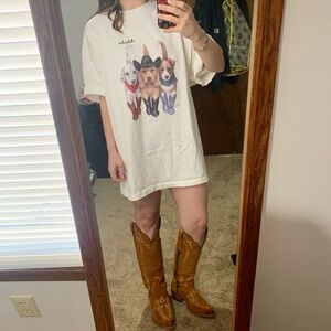 Vintage Bob Harrison Dog Graphic T-Shirt Dress – Cowboy Boots Dogs – Size 2XL
